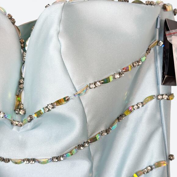 Terani Couture NEW $460 Blue Formal Mermaid Maxi Prom Dress Rhinestones Womens 2 - Picture 5 of 8